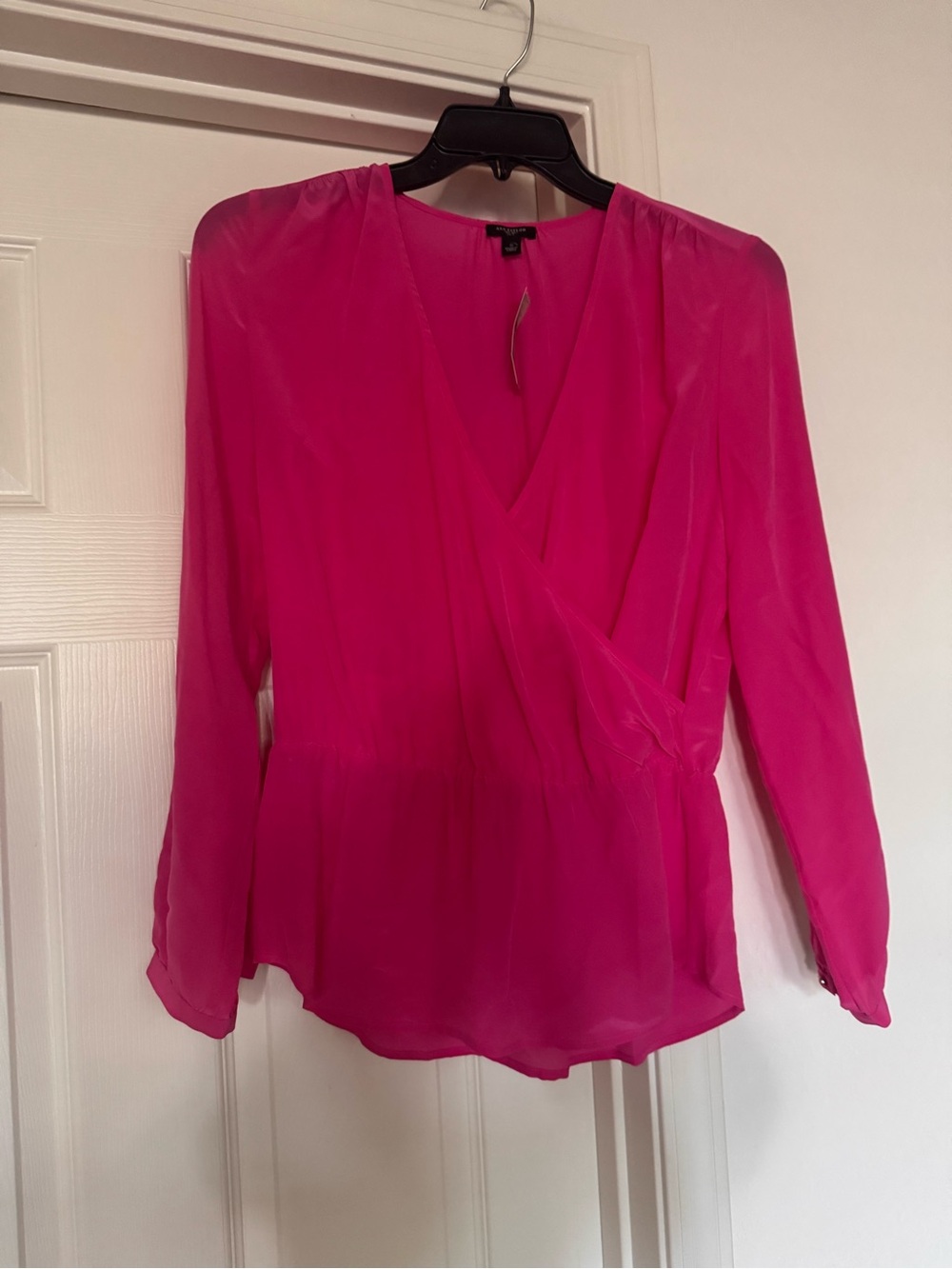 NWT Ann Taylor Blouse Pink Silk V Neck Wrap Peplum Women Size SmallOffice Career